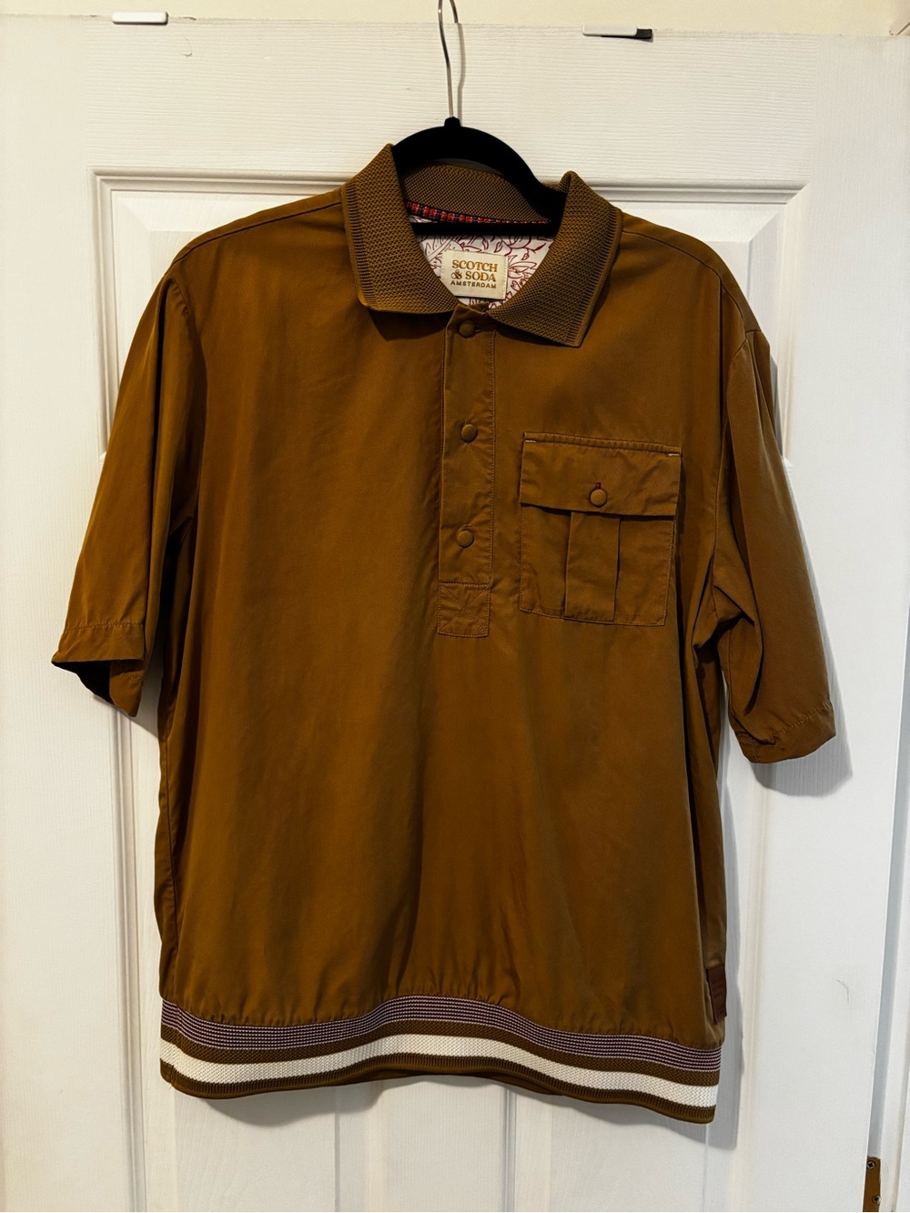 Scotch & Soda Men's Tan/Brown Short-Sleeve Polo with Pocket
